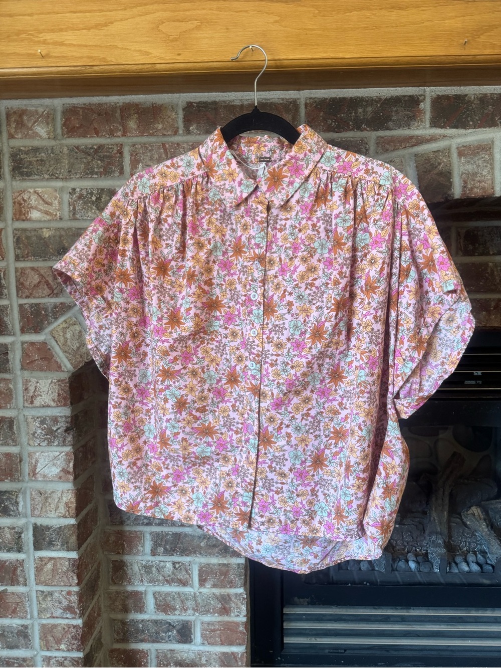 Free People Floral Button-Up Blouse in Pink and Rust